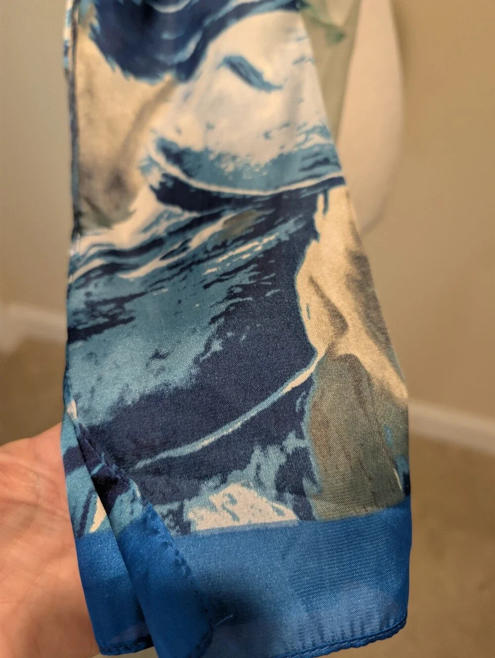 Elegant Blue and Ivory Marble Print Scarf -